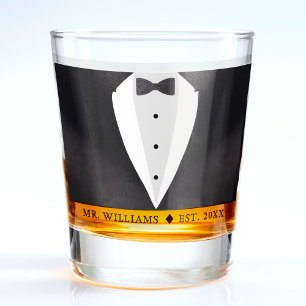 Copo De Shot Marido Noivo Sr Terno Preto e Gravata Borboleta