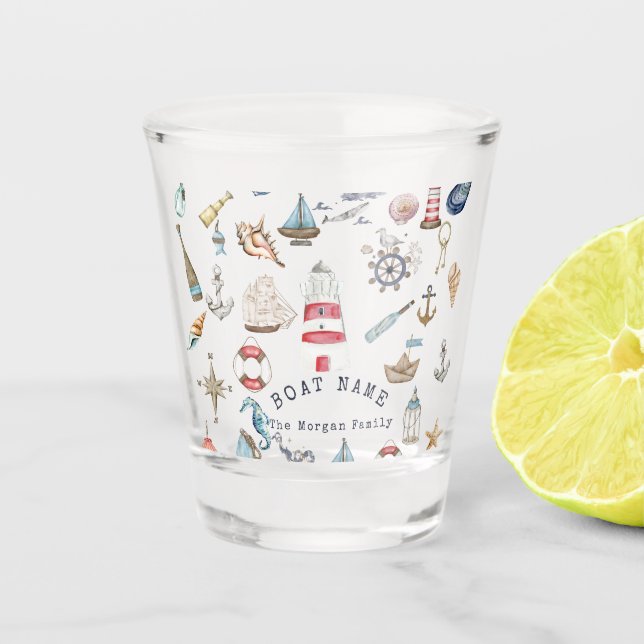 Copo De Shot Marinheiro de Elementos Náuticos de Aquarela (Frente)