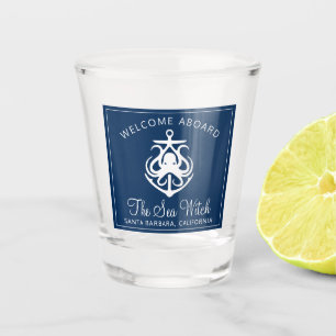 Copo De Shot Marinho Náutico Azul Boas-vindas a bordo Nome do B