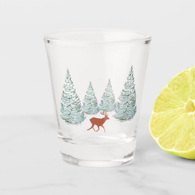 Copo De Shot Marrom Deer & Snowy Spruce Trees (Frente)