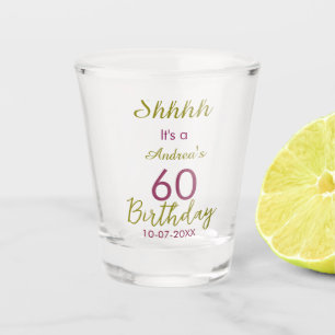 Copo De Shot Marrom dourado shhhh 60º aniversário nome simples 