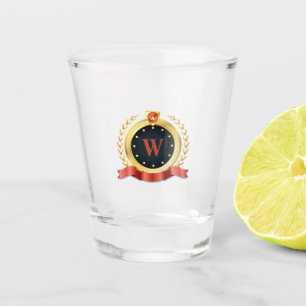 Copo De Shot Medalhão Elegante Dourado e Vermelho com Monograma
