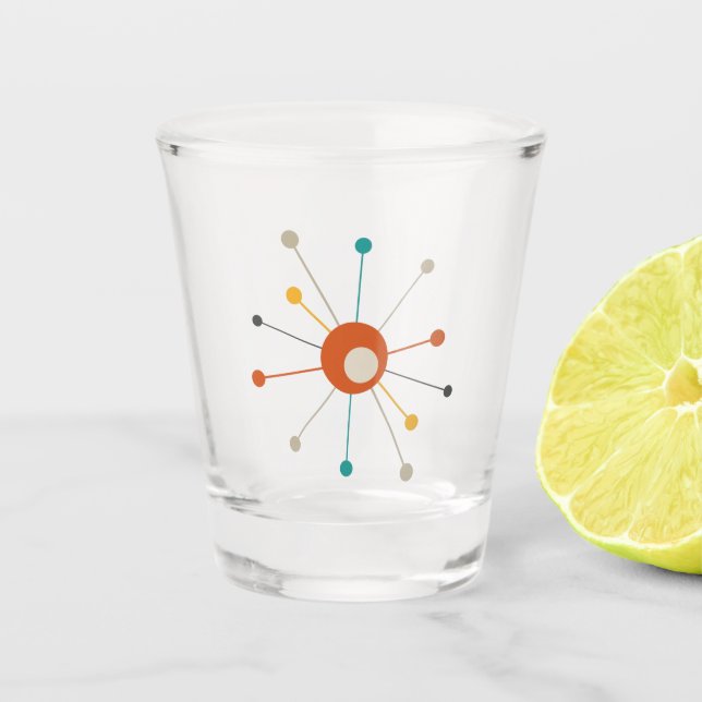 Copo De Shot Médio de Teal Laranja Escuro do Starburst Atômico (Frente)