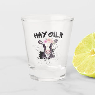 Copo De Shot Menina do Feno Agricultora Engraçado Gado Vaca Faz