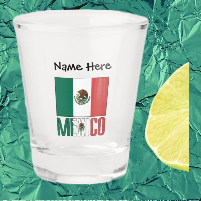 Copo De Shot México e bandeira mexicana com seu nome Vidro quen (Criador carregado)