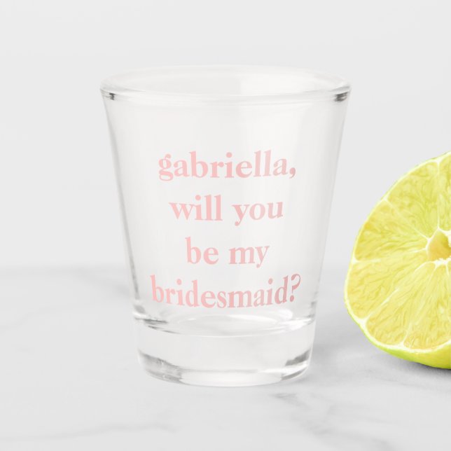 Copo De Shot Mínima Proposta de Bridesmaid Rosa Personalizada (Frente)