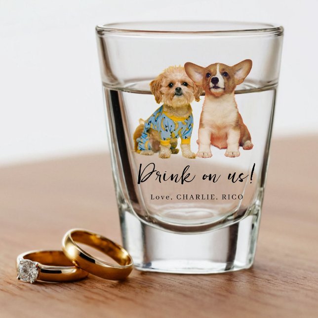 Copo De Shot Minimalist Dog Pet Photo Wedding  (Criador carregado)