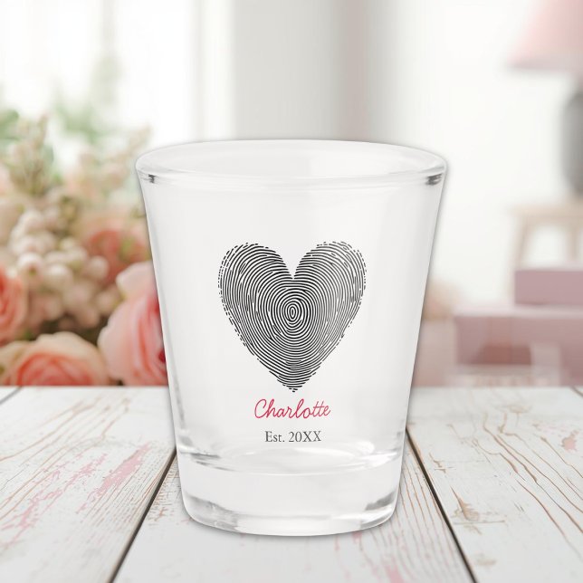 Copo De Shot Minimalist Heart Fingerprint Personalized Name  (Criador carregado)