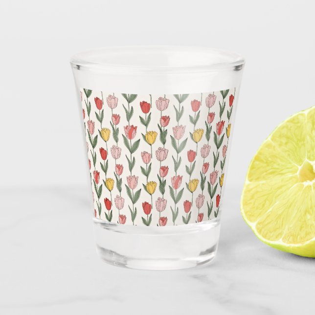 Copo De Shot Modern Tulip Floral Pattern Soft Botanical Spring (Frente)