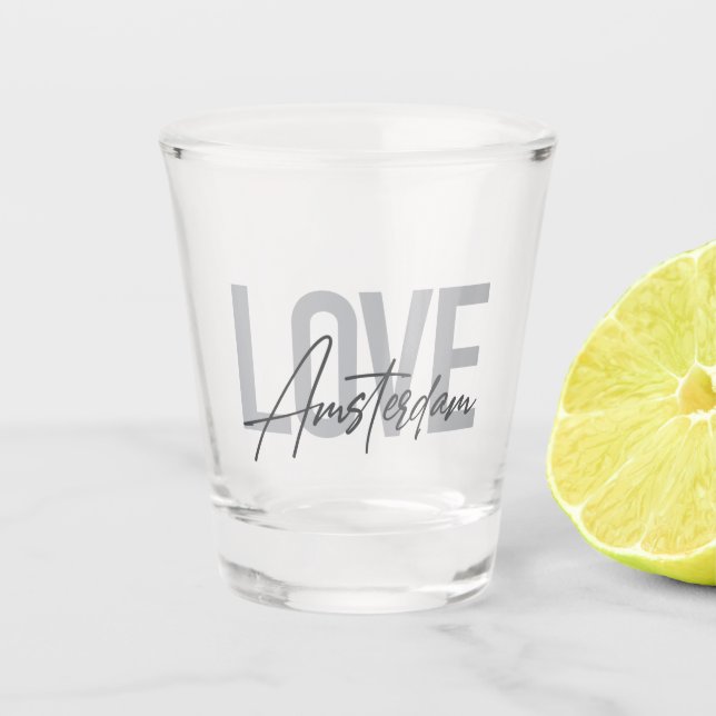 Copo De Shot Moderno, simples, chic, legal design Love Amsterda (Frente)
