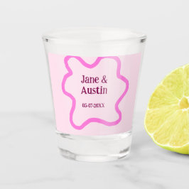 Copo De Shot Moldura de borda de casamento retrô pastel rosa no