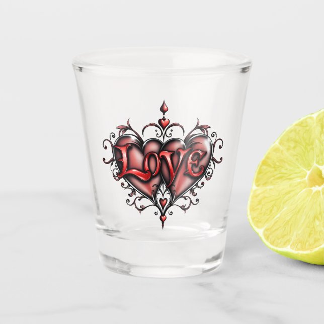 Copo De Shot Moldura Steampunk com Rosas vermelhas e engrenagen (Frente)