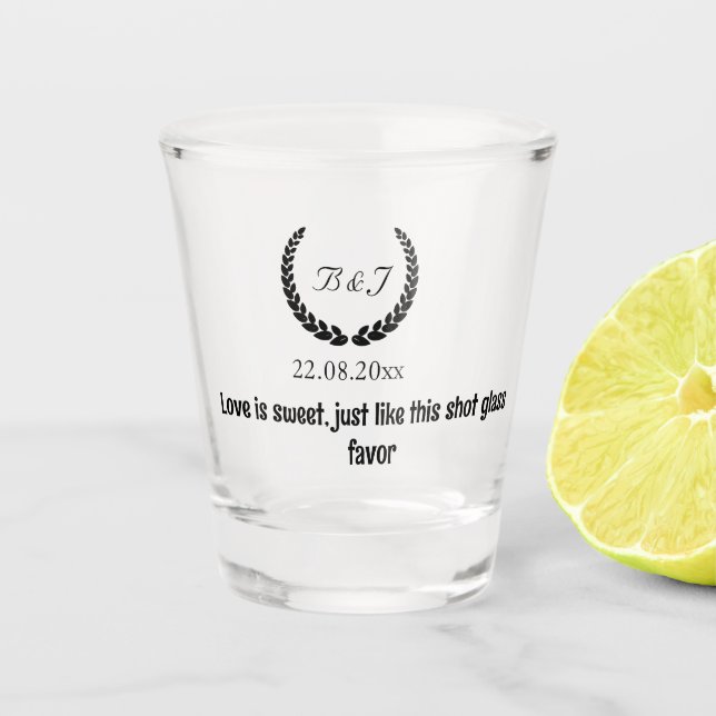 Copo De Shot Monograma Amor é doce, favores de casamento para h (Frente)