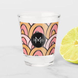 Copo De Shot Monograma Cor-de-rosa Groovy Laranja Nome Personal