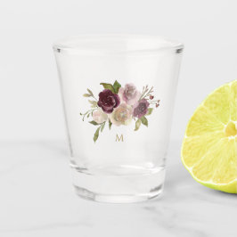 Copo De Shot Monograma de Aquarela Floral Rosa Moderna