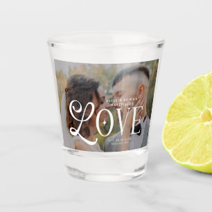 Copo De Shot Monograma de Casal de Foto de Casamento Personaliz