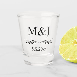 Copo De Shot monograma de casamento botânico mínimo elegante