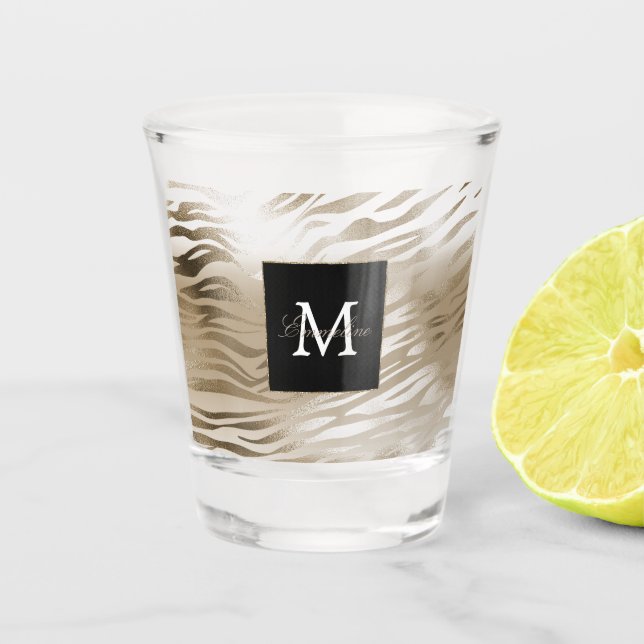 Copo De Shot Monograma de Impressão em Animais de Zebra Dourada (Frente)