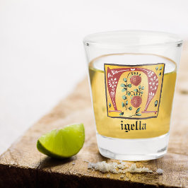 Copo De Shot Monograma de Letra N Iluminada Floral Medieval