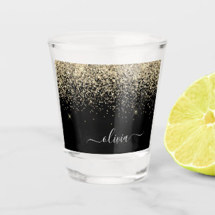 Copo De Shot Monograma de Nome Glamouroso em Glitter Dourado Pr