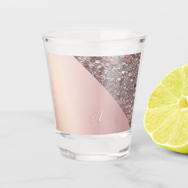 Copo De Shot Monograma Elegante em Dourado Rosa (Frente)