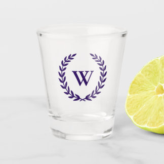 Copo De Shot Monograma Elegante Marinho Azul Laurel Wreath Clas