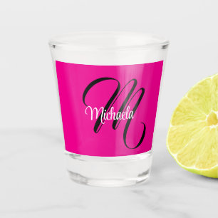 Copo De Shot Monograma inicial minimalista moderno nome rosa qu