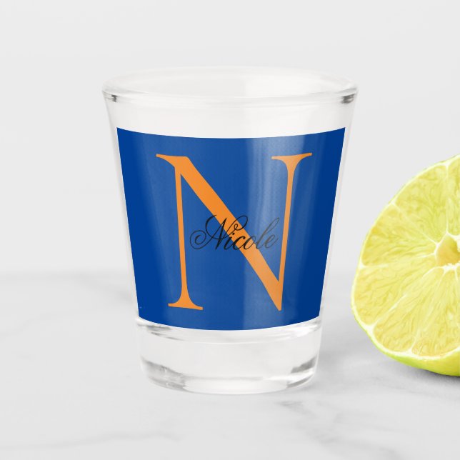 Copo De Shot Monograma Inicial Nome Próprio Manuscrito Deep Blu (Frente)