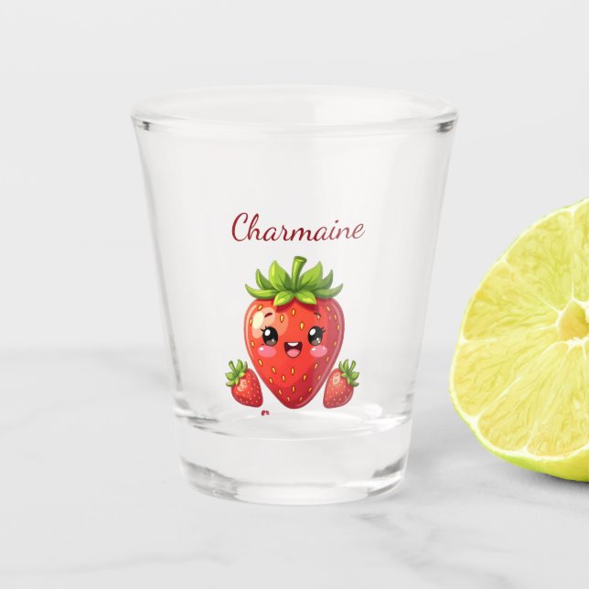 Copo De Shot Monograma morango kawaii fofo (Frente)