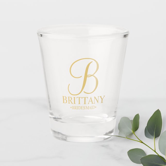 Copo De Shot Monograma Personalizado Dourado e Nome Bridesmaid (Criador carregado)