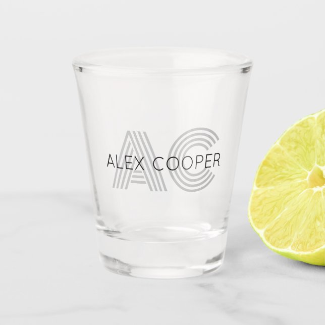Copo De Shot Monograma preto e branco moderno (Frente)