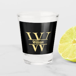 Copo De Shot Monograma Preto e Dourado | Letra Inicial Elegante