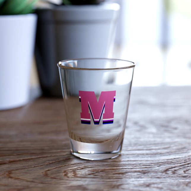 Copo De Shot Monograma Rosa M Vidro Personalizado de Primeira A (A shot glass with space for you to add your initial!)