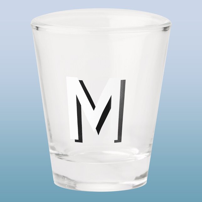 Copo De Shot Monograma Simples Sombra inicial (Modern monogram initial drop shadow personalized shot glass)