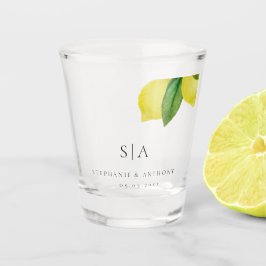 Copo De Shot Monogramas Lemon Citrus Branch Greenery Casamento