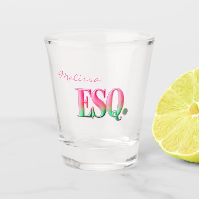 Copo De Shot Monogrammed ESQ. Ombre Pink & Green Shot Glass (Frente)