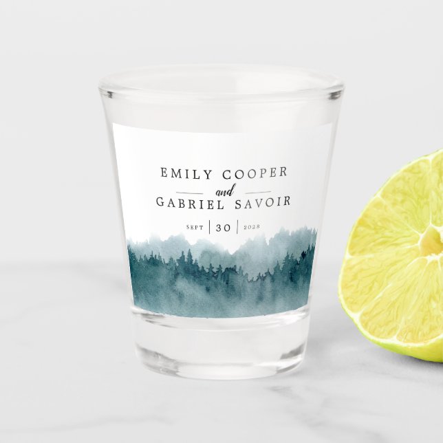 Copo De Shot Montanhas Floresta de Watercolor Memento (Frente)