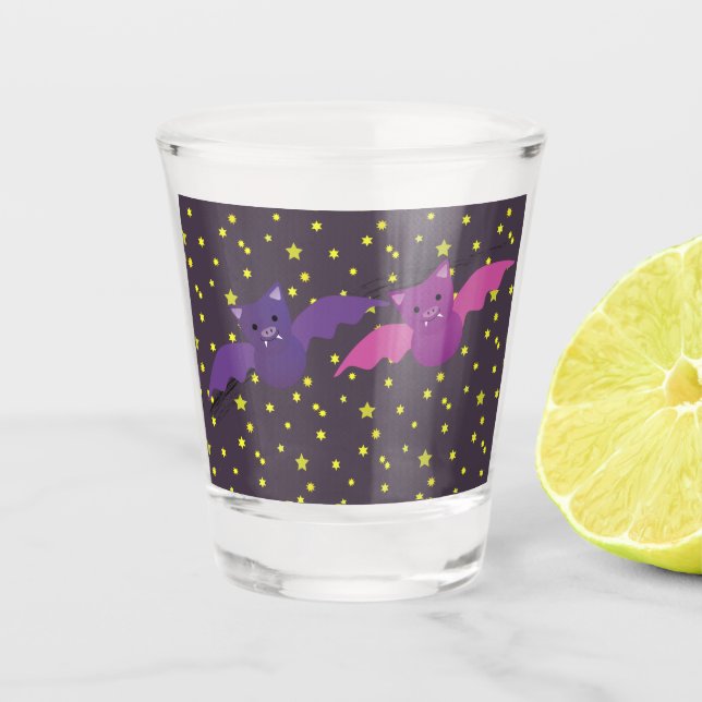 Copo De Shot Morcegos bonitos na bolsa noturna do céu (Frente)