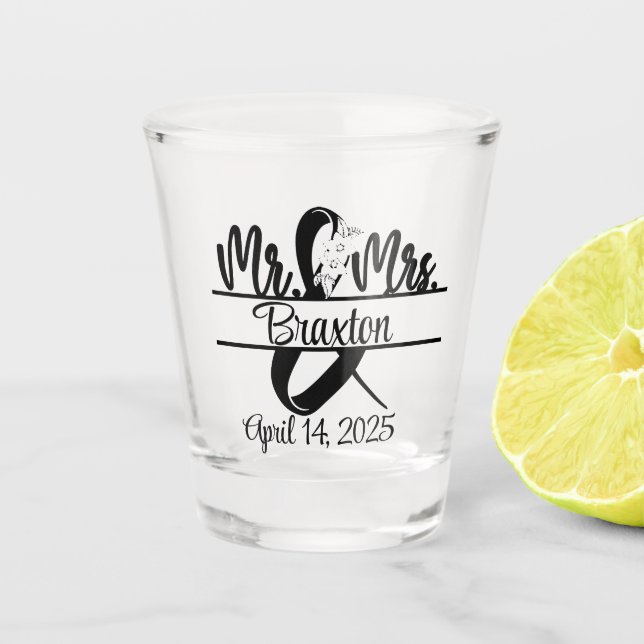 Copo De Shot Mr. & Mrs. Wedding Glass Shot Glass (Frente)