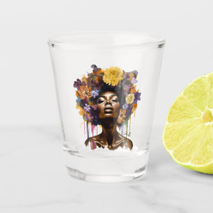 Copo De Shot Mulher afro-americana com cabelo afro floral (3)