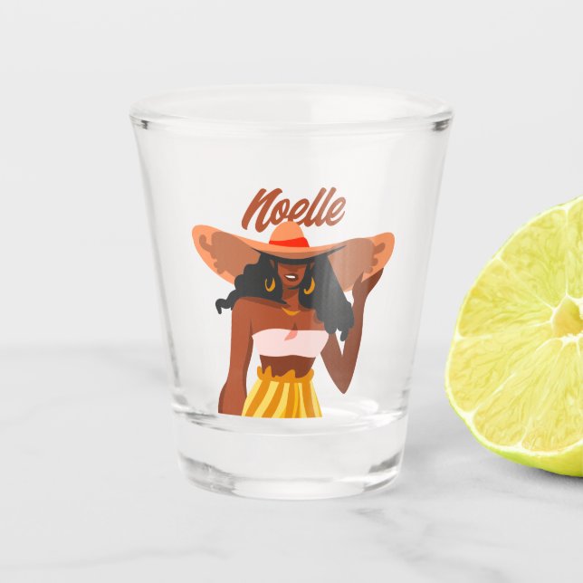 Copo De Shot Mulher Negra, Chapéu Grande, Víblias de Férias (Frente)