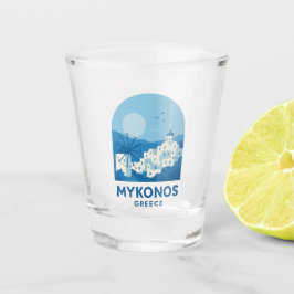 Copo De Shot Mykonos Grécia Arte de Viagem Minimalista Azul