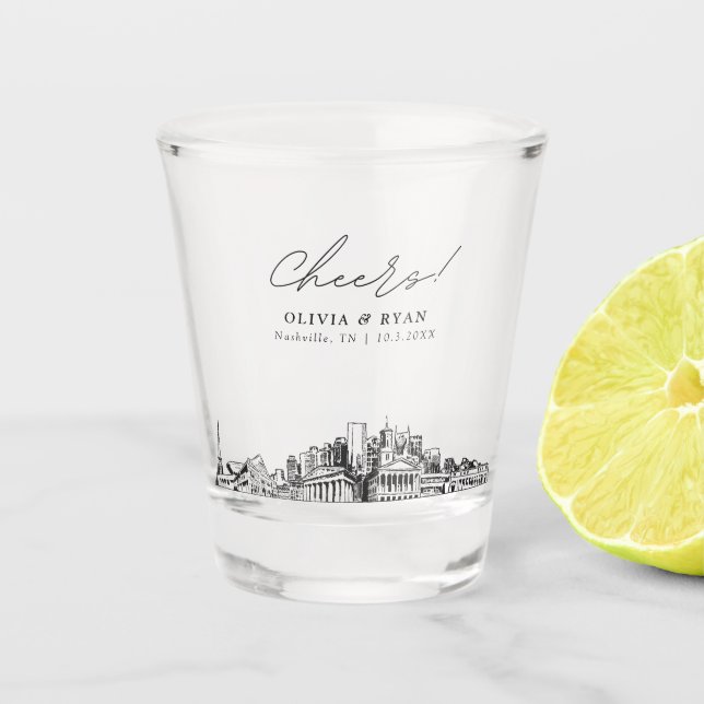 Copo De Shot Nashville Weding Favor Cheers Shot Glass (Frente)
