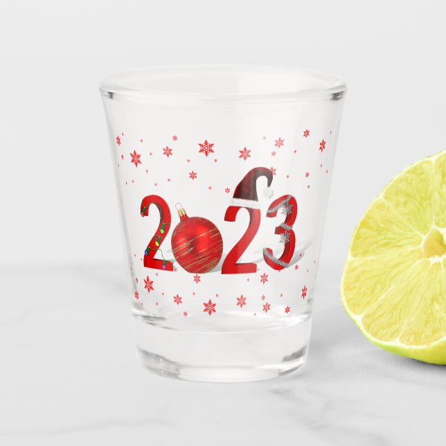 Copo De Shot Natal Festivo Vermelho Feliz Ano Novo 2023 (Frente)