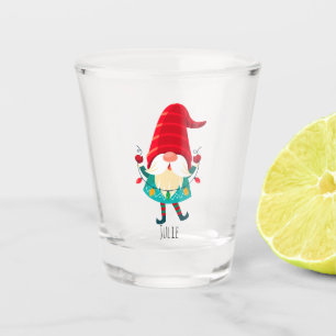 Copo De Shot Natal Gnomo segurando luzes de Natal