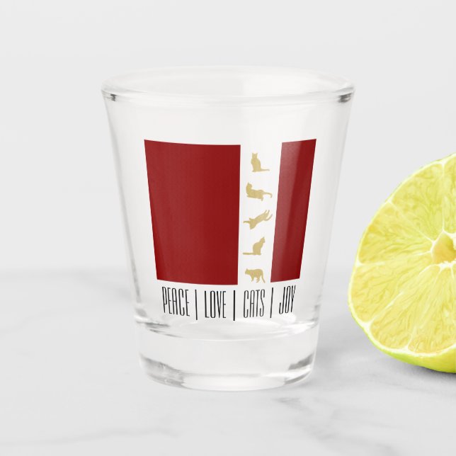Copo De Shot Natal Moderno de Gato Vermelho Branco Dourado (Frente)