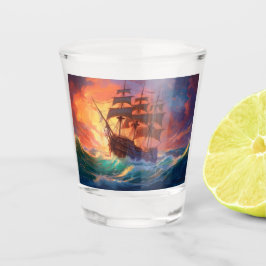 Copo De Shot Navio De Velas Em Um Mar Tempestade