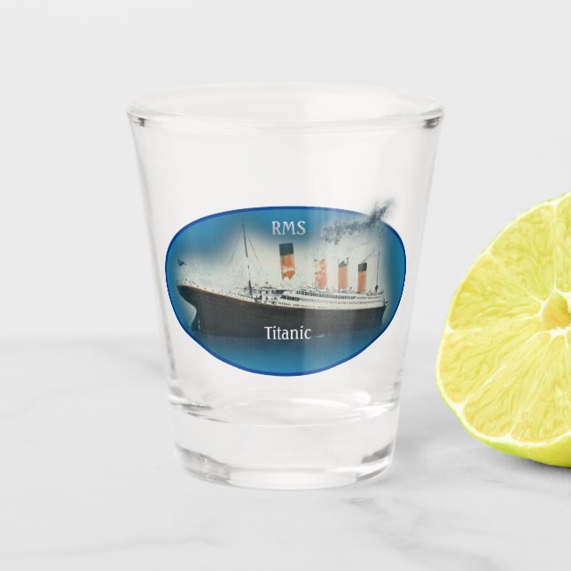 Copo De Shot Navio Titanic Maritime Blue White Star Line (Frente)
