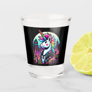 Copo De Shot Neon Urban Unicorn - Pixel Art Cityscape