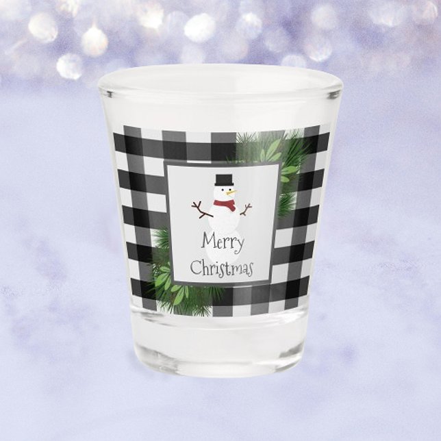 Copo De Shot Neve Buffalo Xadrez Vidro (Snowman Buffalo Plaid Shot Glass)